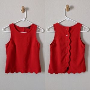 Scalloped Hem Button Slit Back Crop Top